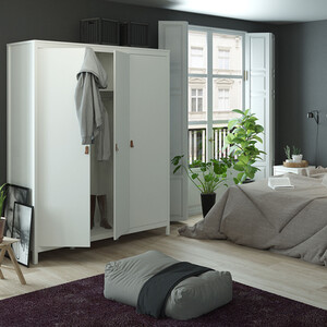 Barcelona 3 Piece Bedroom Set - White / 1 x 2-drawer bedside, 1 x 5-drawer chest of drawers and 1 x 3-door wardrobe
