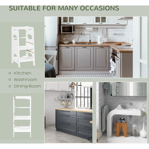 HOMCOM Kids Step Stool Kitchen Stool with Adjustable Standing Platform - White by HOMCOM