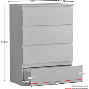 Denver Bedroom Set (2 Drawer Bedside, 4 Drawer Chest, 2 Door 2 Drawer Wardrobe) by Vida Designs
