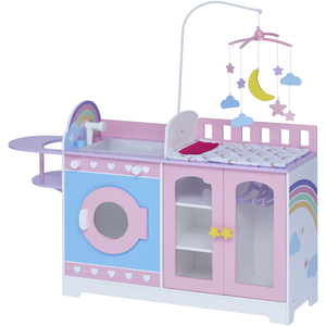 6-in-1 Wooden Changing Station for Baby Dolls - Pink/Purple by Teamson Kids