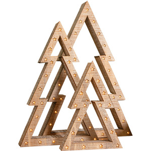 Set of 3 Battery Operated Christmas Trees with LEDs - Brown by Samuel Alexander