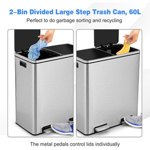 60L Step Trash Garbage Can - Silver by Costway