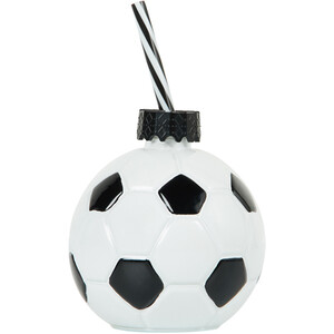 Glass Football Drinking Jar and Straw 400ml - Black and White