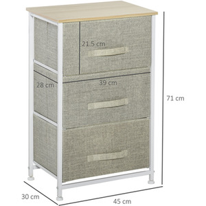 HOMCOM 3 Tier Drawer Cabinet Organizer with Metal Frame - Grey by HOMCOM
