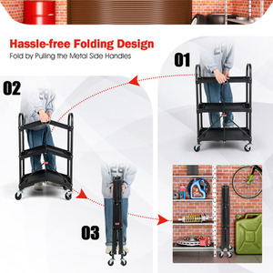 3-Tier Folding Trolley Cart - Black by Costway