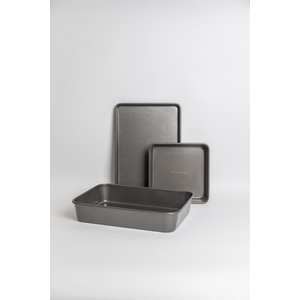 MasterClass Set 39x28x7cm Roaster, 39x27x2cm Tray 23x23x4cm Square Pan - Grey by MasterClass