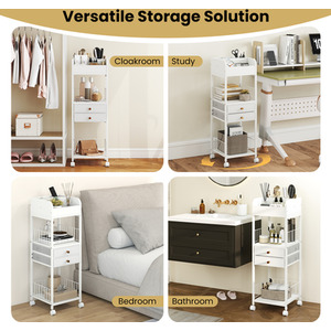 Makeup Organizer Floor Skincare Organizer Cart - White by Costway