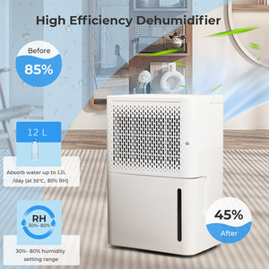 12L Per Day Dehumidifier with Drain Hose - White by Costway