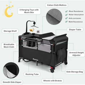 5-in-1 Baby Bassinet Bedside Sleeper - Black by Costway