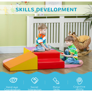 HOMCOM 6-Piece Soft Playset with Stairs and Ramp - Red by HOMCOM