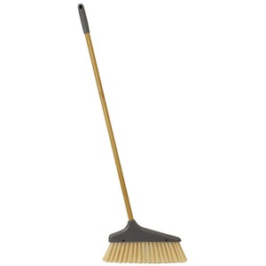 Bamboo Long Handle Dustpan and Bristle Brush Set - Orange by JVL