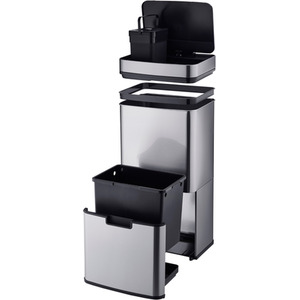 75L Recycling Sensor Bin with 3 Compartments and Food Caddy - Silver / Brushed by Cooks Professional