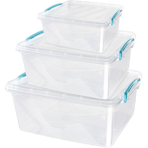 Set of 3 Plastic Clip Lidded Storage Boxes - Clear by JVL