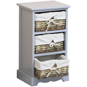 Home Source Lichfield 3 Willow Basket Drawer Chest Storage Unit - Grey by Home Source