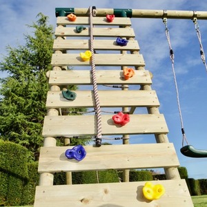 Wooden Double Swing Set with Trapeze Bar and Climbing Wall - Savannah by Rebo