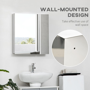 Wall Mounted Bathroom Mirror Cabinet with Doors Storage Shelves - Silver by kleankin