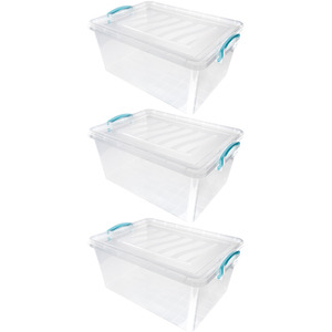 Set of 3 JVL Plastic Clip Lidded Storage Box - Clear by JVL