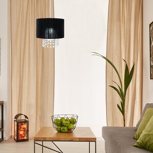 Modern Black Voile Ribbon Wrapped Pendant Shade With Acrylic Droplets - Black by ValueLights
