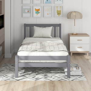 Solid Wooden Bed Frame for Adults Kids - Grey / 90cm by Abrihome