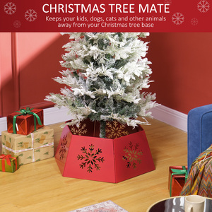 HOMCOM Hexagon Christmas Tree Collar with Hollow Snowflake Patterns - Red by HOMCOM