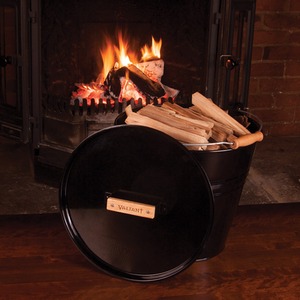 Valiant Fireside Metal Bucket for Coal, Asha and Kindling with Lid - Black by Valiant