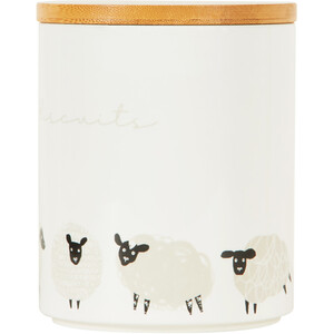 Highland Flock Biscuit Canister with Bamboo Lid - White