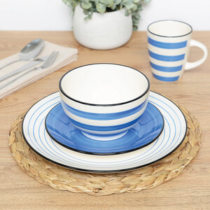 12 Piece Blue Handpainted Spinwash Dinnerset - Blue