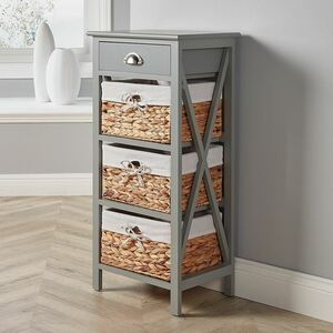 Home Source Dartmouth 3 Wicker Basket Drawer Chest Storage Unit - Grey by Home Source