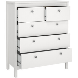 Madrid 3 Piece Bedroom Set - White / 1 x 2-drawer bedside table, 1 x 5-drawer chest of drawers and 1 x 2-door wardrobe