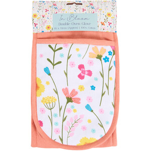 In Bloom Double Oven Glove - White and Peach