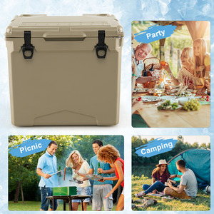 Mobile Ice Chest Box with Wheels - Brown by Costway