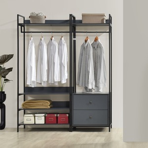 Alva Pair of Double Open Wardrobes with 2 Drawers and 4 Shelves - Dark Grey by Swish Furniture