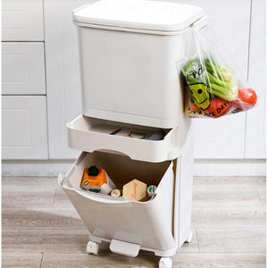 Dry Wet Waste Recycling Pedal Classified Bin Kitchen Storage Trolley Cart - White / 42l by Livingandhome