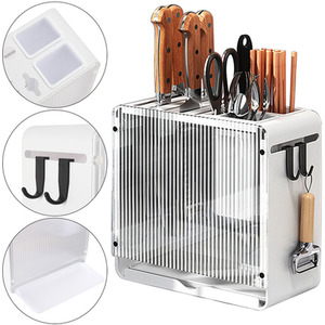 Acrylic Knife and Utensil Holder with Drain Tray - white / 11cm by Livingandhome