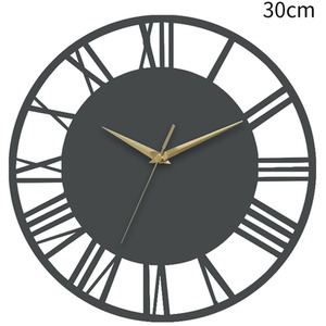 Round Roman Numeral Dial Wall Clock with Gold Hands - Grey & Gold by Livingandhome