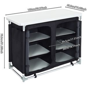 Foldable Camping Kitchen Storage Cabinet with Tabletop - Black by Livingandhome
