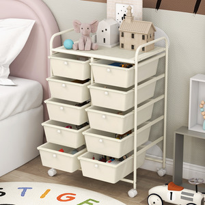 10-Drawer Storage Cart Rolling Cart - Cream by Costway