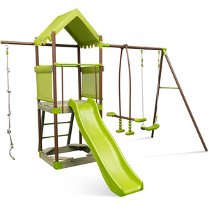 7-in-1 Swing Set Outdoor Metal Playset with Covered Fort - Green by Costway