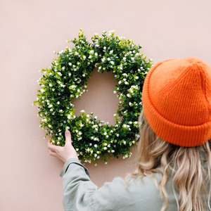 Baby's Breath Artificial Wreath with Hanging Loop - Green by Primrose