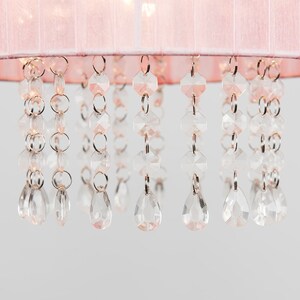 Modern Pink Voile Ribbon Wrapped Pendant Shade With Acrylic Droplets - Pink by ValueLights