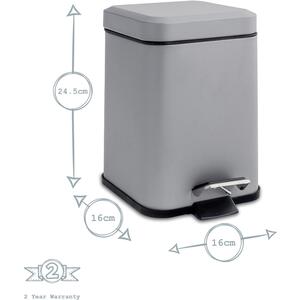 Square Stainless Steel Bathroom Pedal Bin - Matt Grey by Harbour Housewares