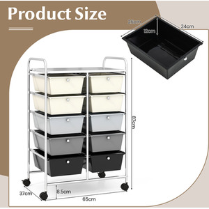 10-Drawer Storage Cart Rolling Cart - Gray Gradient by Costway