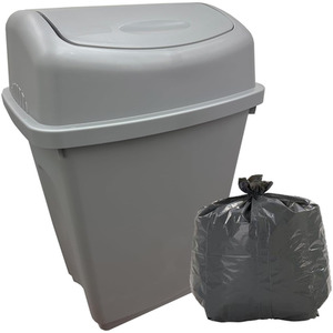 Silver 25L Home Kitchen General Waste Plastic Bin With Lid - Silver by STORM TRADING GROUP