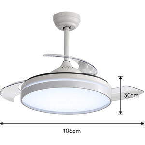 Round LED Ceiling Fan Light with Retractable Blades - White by Livingandhome