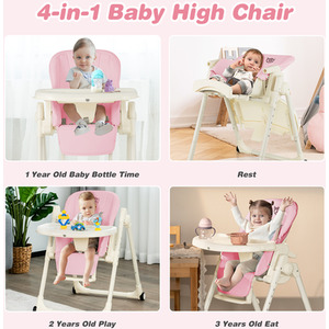 4-in-1 Baby High Chair Foldable Feeding Chair - Pink by Costway