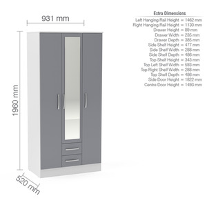 Wooden 4 Piece Furniture Set Wardrobe Chest of Drawers Bedsides Lynx - White & Grey by Birlea