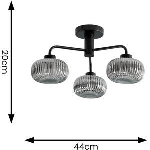 Amaia 3 Way IP44 Bathroom Ceiling Light with Ribbed Glass Shade - Black by ValueLights