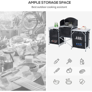 Outsunny Folding Camping Kitchen Portable Picnic Cooking Table - Black by Outsunny