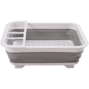 Collapsible Dish Drainer with Drainer Board Foldable Drying Rack Set for Kitchen - Grey by Livingandhome