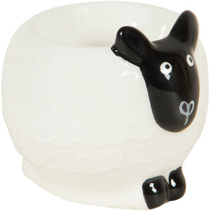 Highland Flock 3D Ceramic Hand Painted Sheep Egg Cup - White and Black
